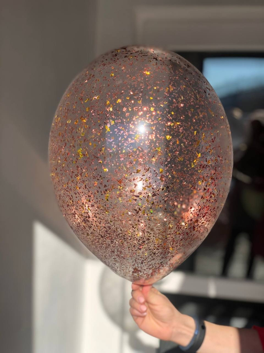 Воздушный шар с наполнением конфетти дробленое золото розовое-золото ПАЛИТРА №4136