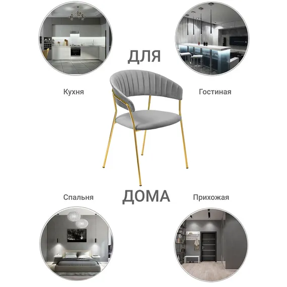 Стул Turin серый велюр с золотыми ножками