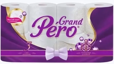 Бумага туалетная GrandPero Роскошный аметист 3сл 8рул х 12, белый цв. с прокрасом