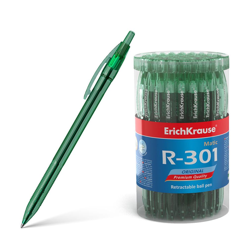 Ручка шариковая автоматическая ЭРИХ КРАУЗЕ 0,7 мм зеленая R-301 (46767)