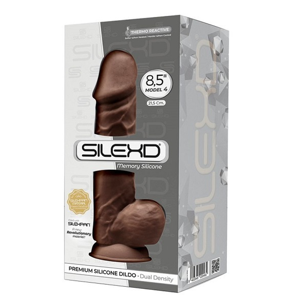 Коричневый фаллоимитатор 21,5см на присоске с мошенкой SilexD Premium Silicone Dildo Model 4