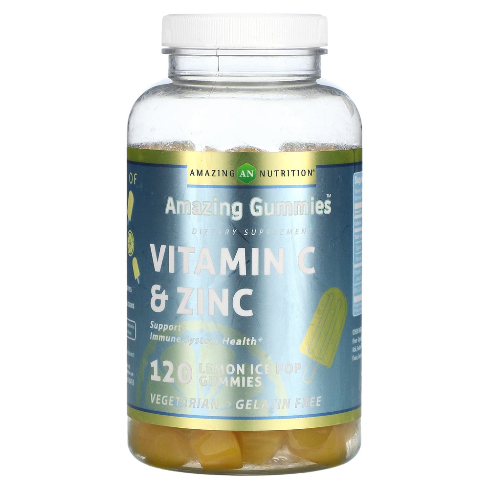 Amazing Nutrition, Amazing Gummies, витамин C и цинк, со вкусом лимонного мороженого, 120 жевательных таблеток