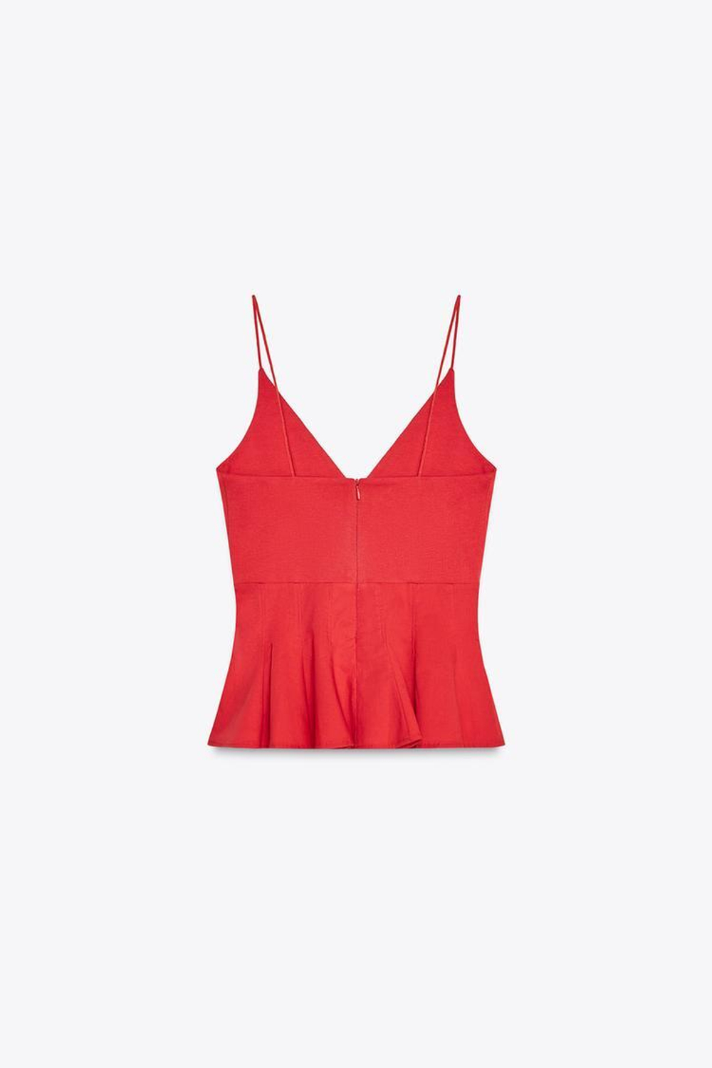 ZARA ТОП ИЗ ПОПЛИНА С БАСКОЙ, КОРАЛЛОВО-КРАСНЫЙ