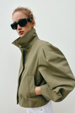 ZARA УКОРОЧЕННАЯ КУРТКА С ЭФФЕКТОМ ПОТЕРТОСТИ, ХАКИ