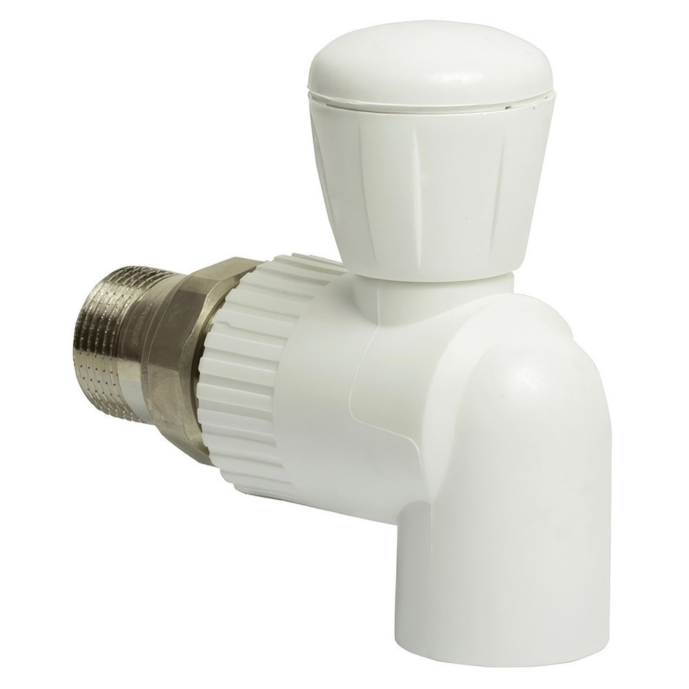 Кран шаровой "американка" PP-R угловой 25х3/4", белый