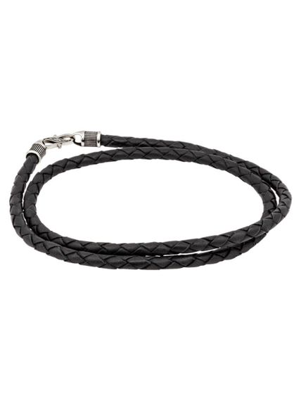 Гайтан кожаный чёрный 5 мм из мельхиора, вид в сложенном виде спереди