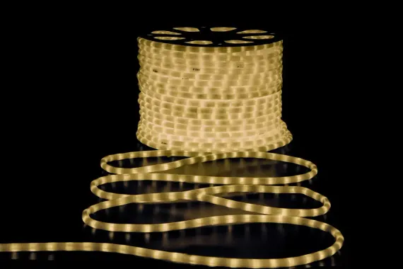 Дюралайт светодиодный 2-х проводной, диаметр 13 мм., 220В, теплые белые LED лампы 36 шт на 1 м., бухта 100 м., матовый, статика, Teamprof (TPF-DL-2WHM-100-240-WW)