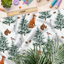 Ткань оксфорд 210 лисы в елках