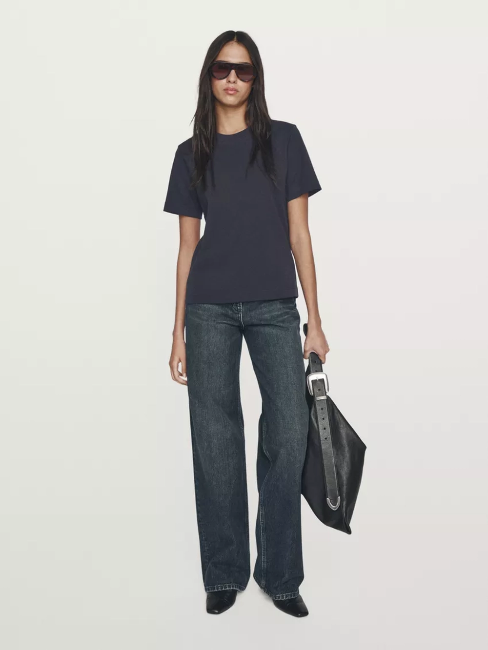 Massimo Dutti Футболка с коротким рукавом из 100% хлопка, темно-синий