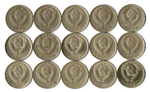 Набор 10 копеек СССР (15 монет) 1961, 77-87, 89-91Л. VF-XF