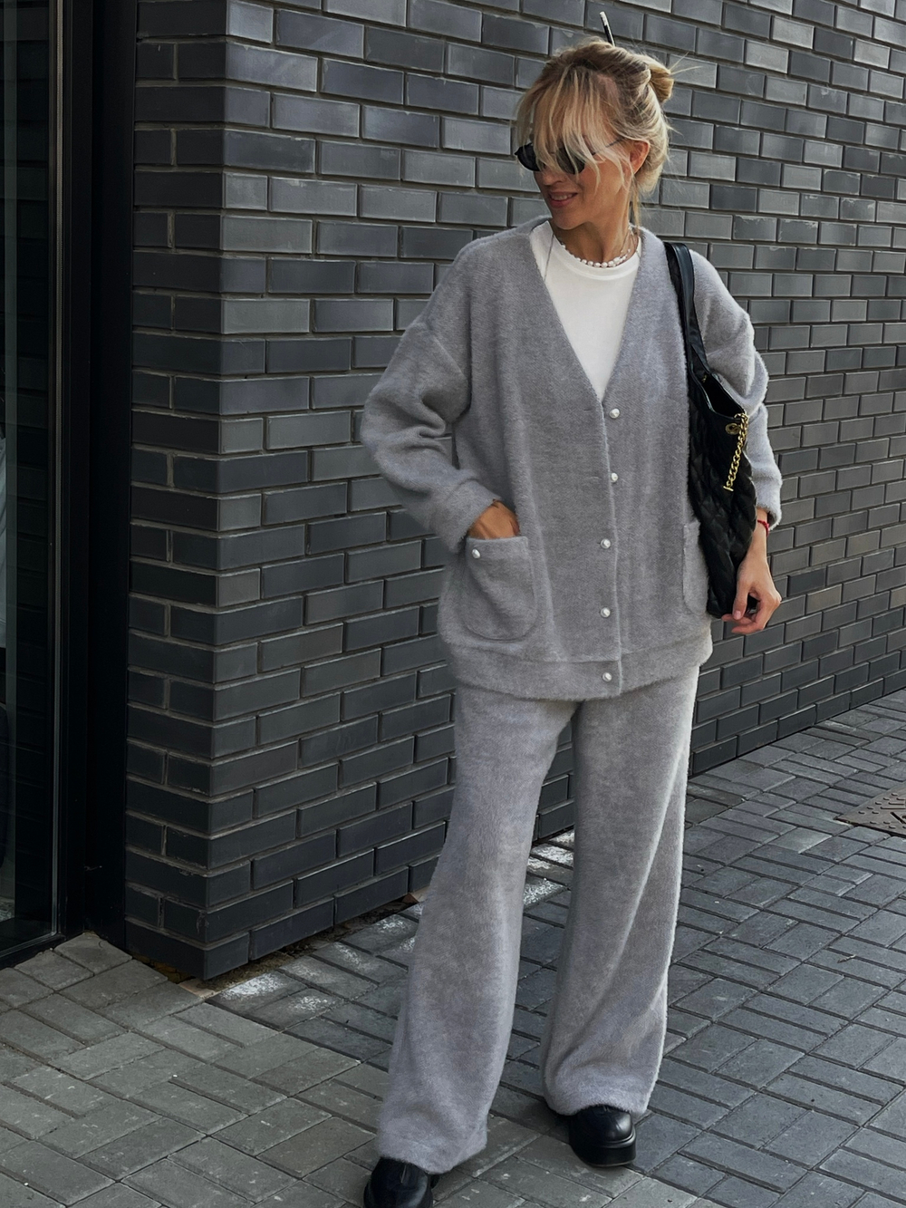 Костюм "пушистик" с кардиганом в сером цвете