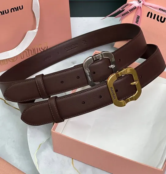 Кожаный ремень Miu Miu, темно-коричневый