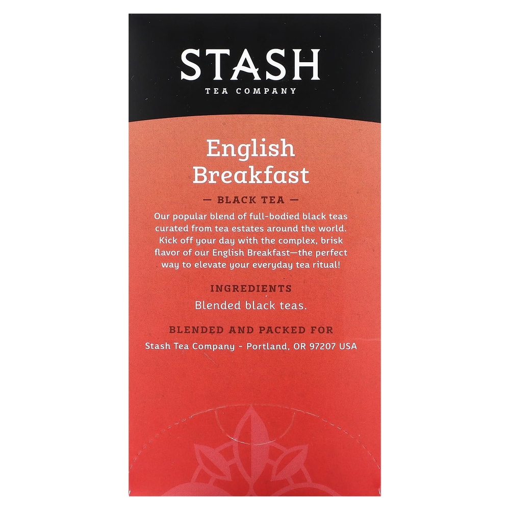 Stash Tea, Черный чай, английский завтрак, 20 чайных пакетиков, 40 г (1,4 унции)