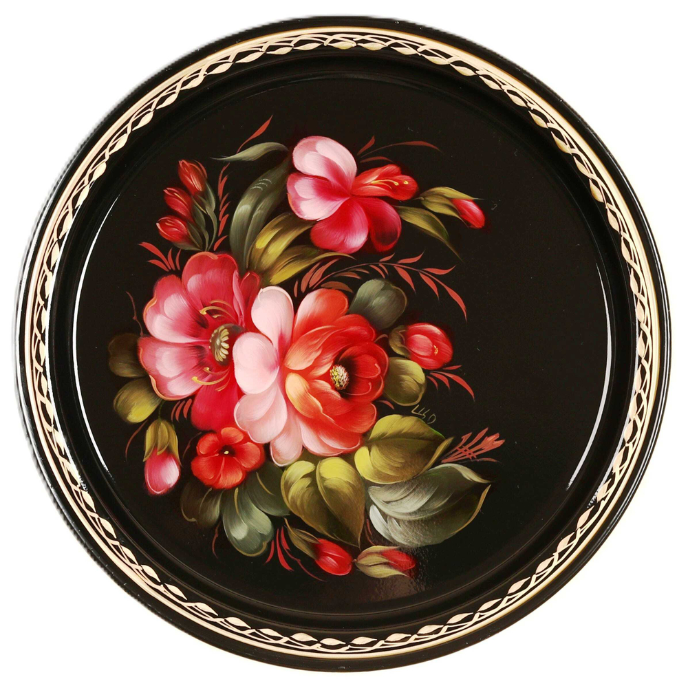 Жостовский поднос декоративный, размер 22 см (A5), металлический