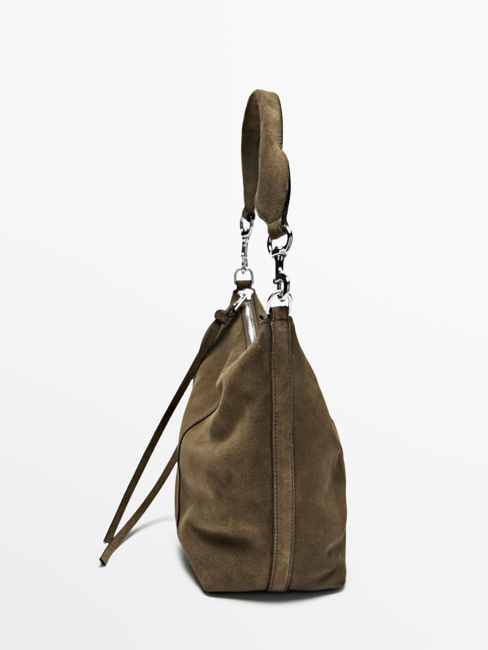 Massimo Dutti Сумка-мешокиз натуральной замши, хаки