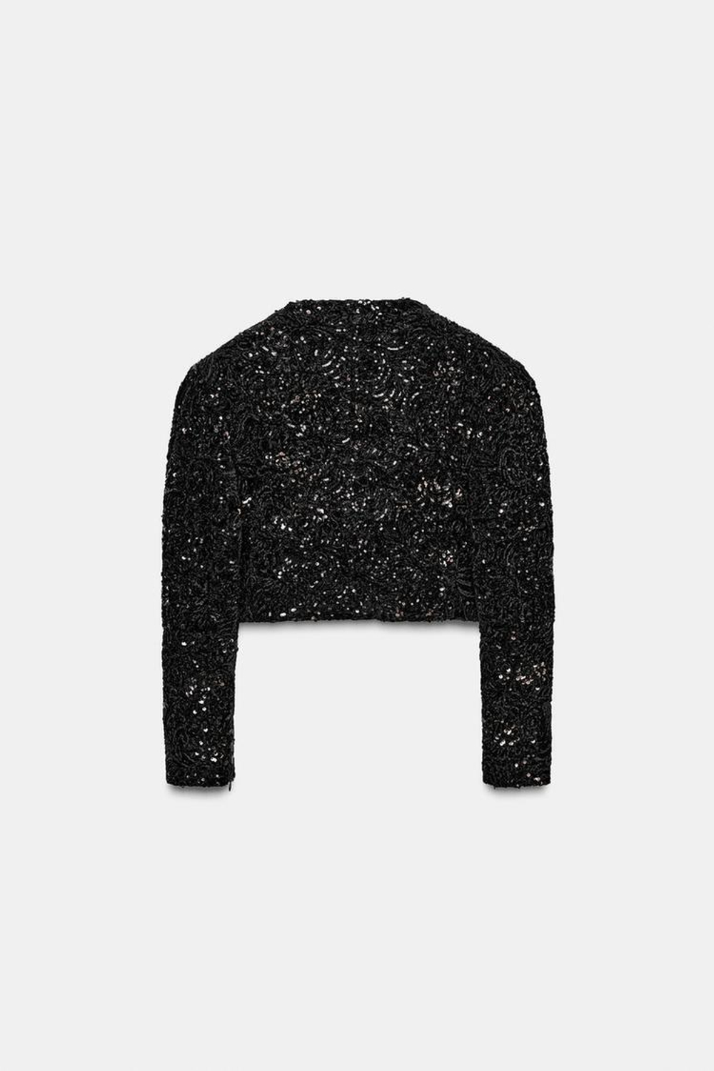 ZARA КУРТКА С ОБЪЕМНЫМИ РУКАВАМИ И ПАЙЕТКАМИ, ЧЕРНЫЙ