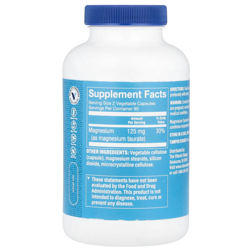 The Vitamin Shoppe, Таурат магния, 180 растительных капсул (62,5 мг на капсулу)