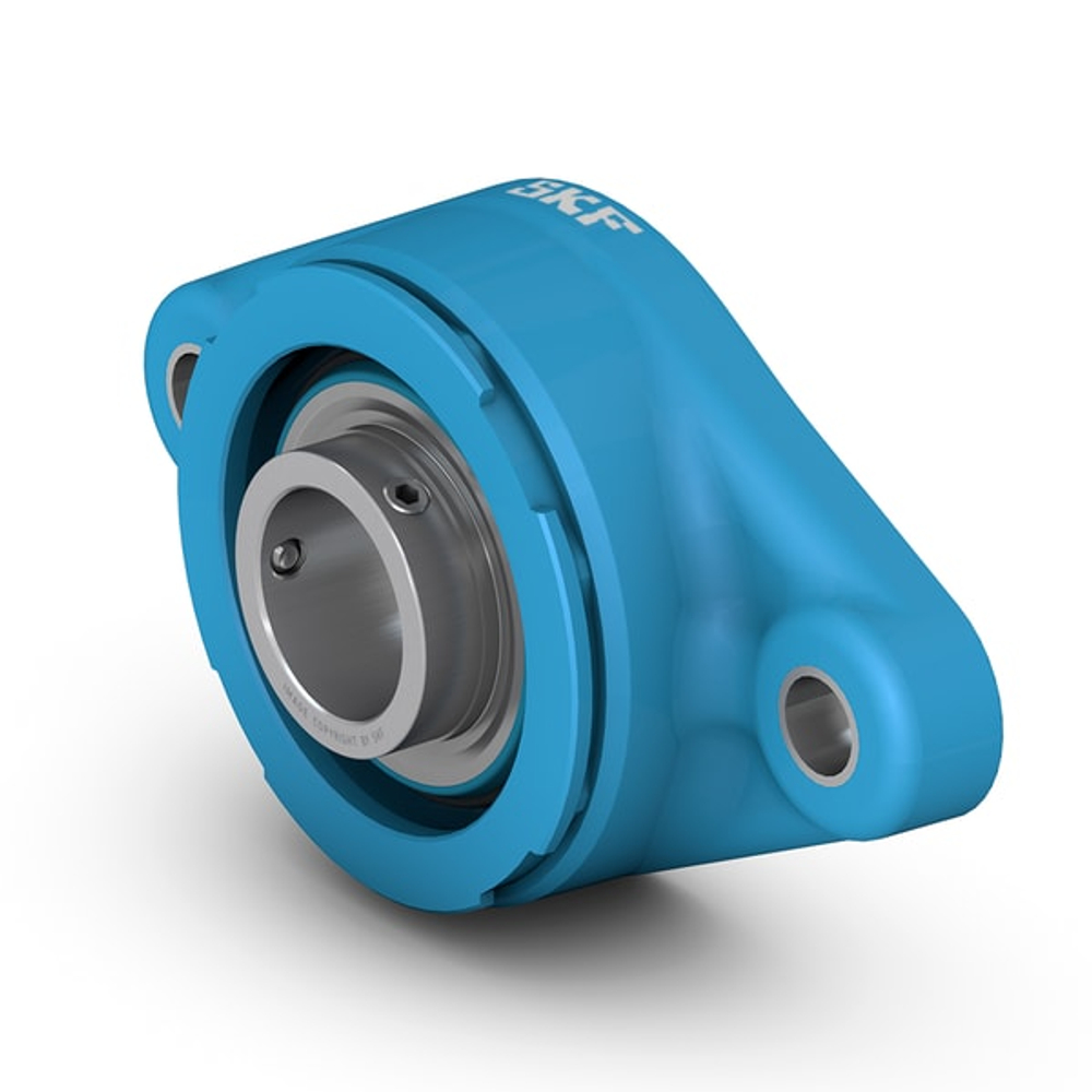 Шарикоподшипниковый узел с овальным фланцем, с широким внутренним кольцом и фиксацией с помощью установочных винтов, корпус из композитного материала, серия SKF для линий производства пищевых продуктов F2BC 25M-TPSS