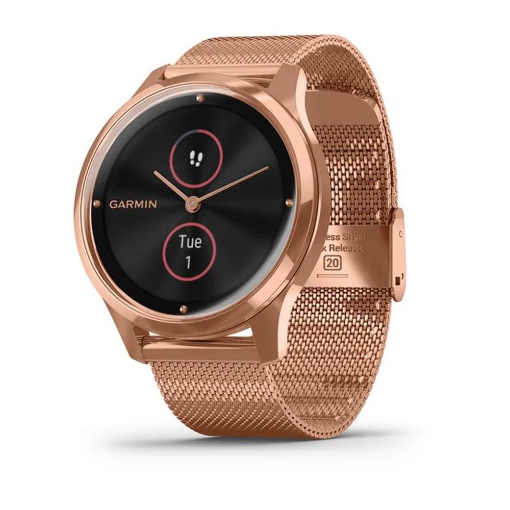 Часы для фитнеса Garmin vivomove Luxe розовое золото PVD 18K с ремешком "миланская петля", 010-02241-24