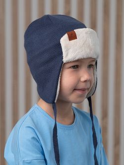 Шапка весенняя/осенняя вязаная (Индиго) ТОКИ велюр