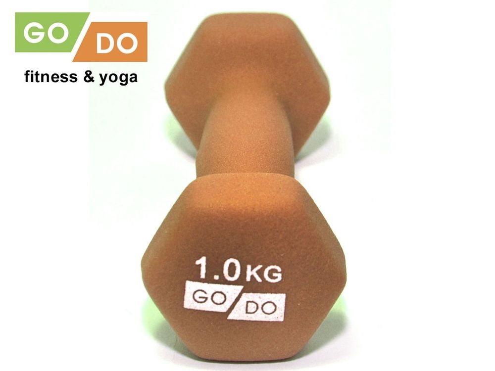 Гантель GO DO в виниловой матовой неопреновой оболочке.  Вес 1 кг.  (Оранжевый)