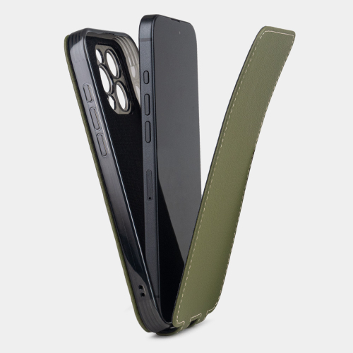 Кожаный чехол для iPhone 16 Pro Max, теленок зеленого цвета