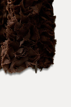 ZARA ТОП ИЗ СЕТЧАТОЙ ТКАНИ С РЕЛЬЕФНЫМИ ДЕТАЛЯМИ, КОРИЧНЕВЫЙ