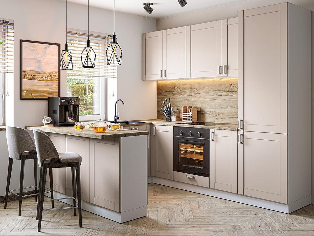 Угловая модульная кухня Лофт-06 Cream Silk - Белый 2140*1500/2300/2600*600