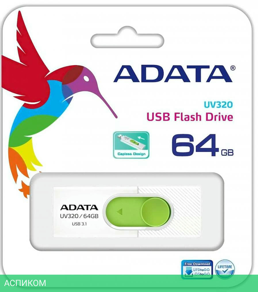 USB Flash-накопитель A-Data AUV320-64G-RWHGN 64GB белый/зеленый