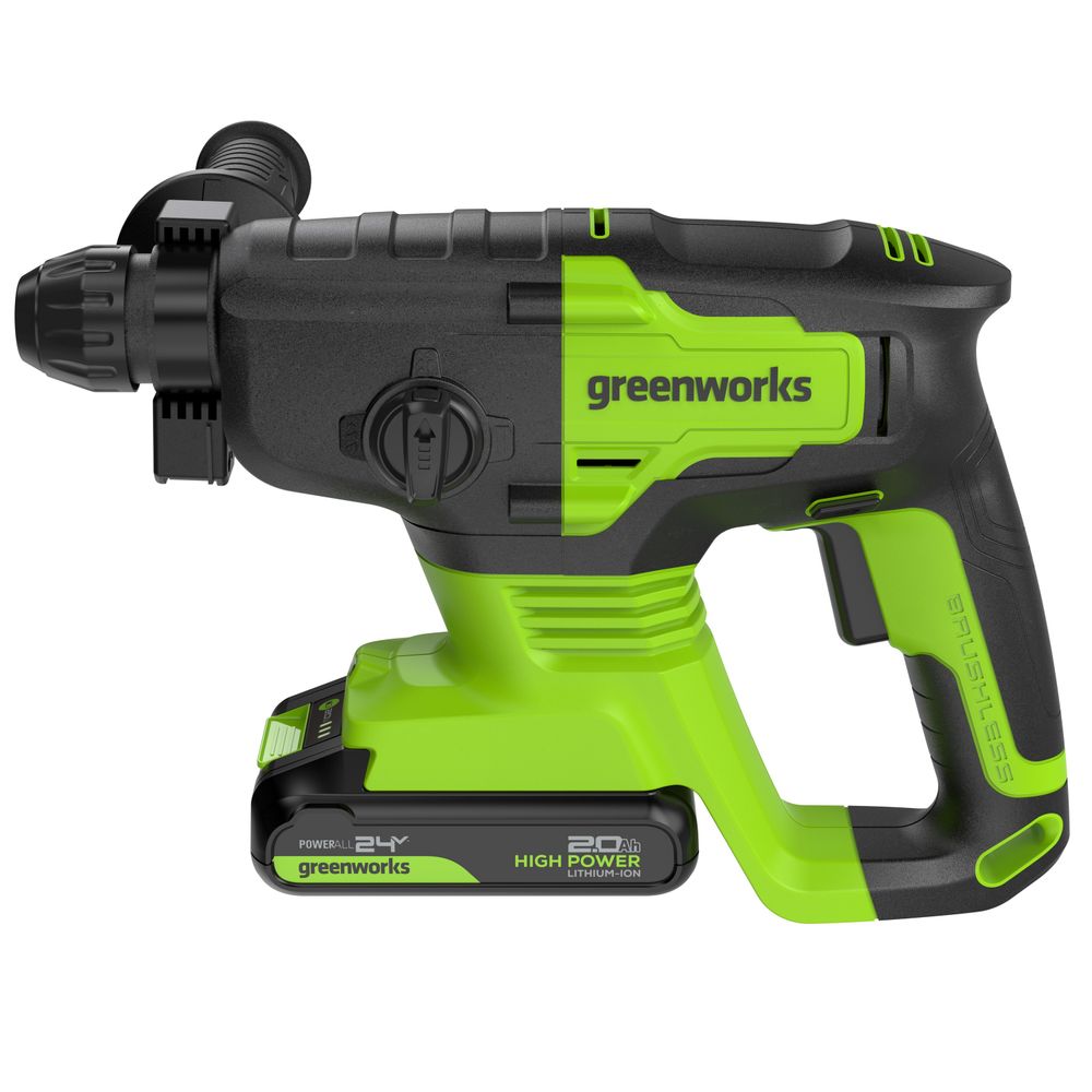 Перфоратор акк. Greenworks RH324, 24V, б/щет, SDS+, 2 Дж, 4500 уд/мин, 24 мм,1х2Ач,ЗУ (3803007CUA)