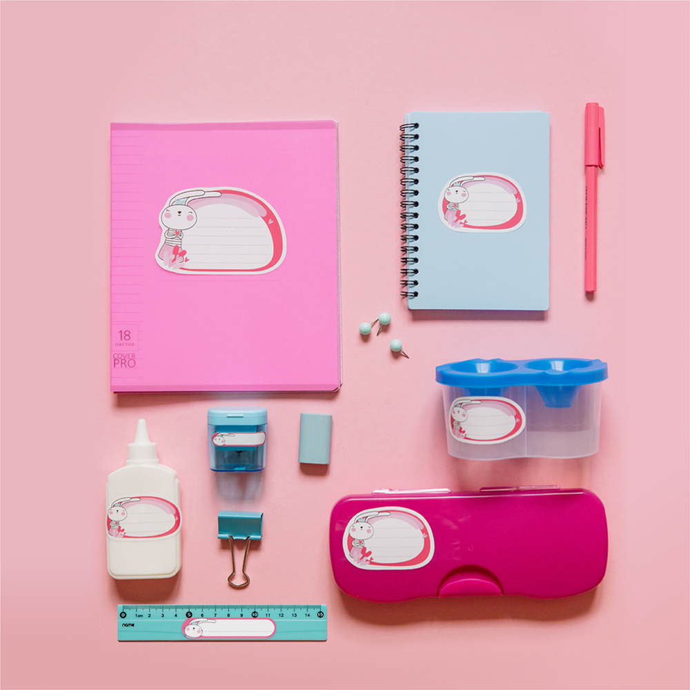 Наклейки для школы Зайка (фуксия), 56 шт