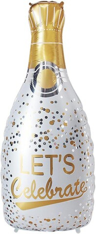 Фигура Бутылка Шампанское, Праздничное конфетти, Белый 37" Fl