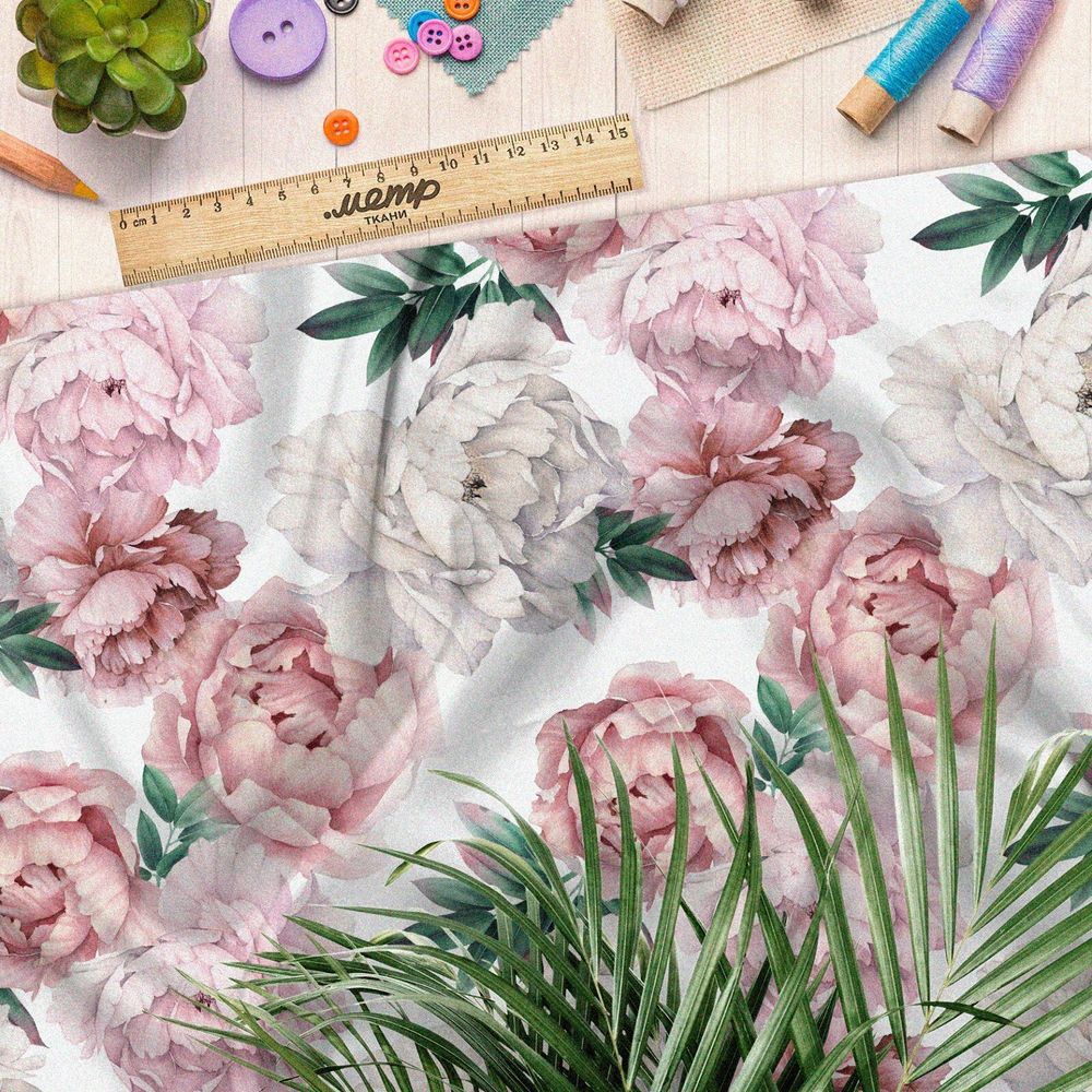 Ткань муслин пионы нежные весенние