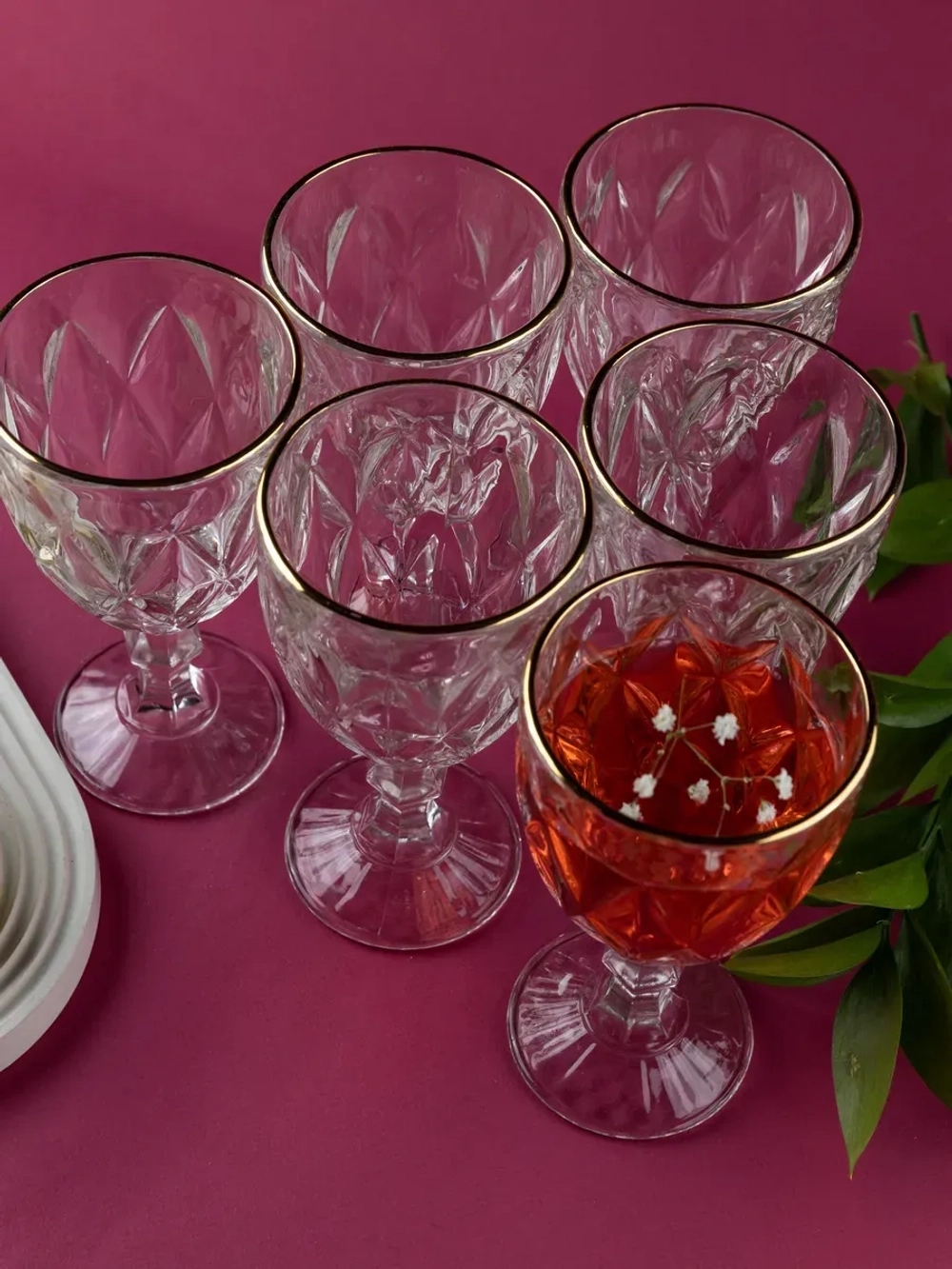 Набор фужеров для вина 6 шт, 330 мл, с золотой каймой