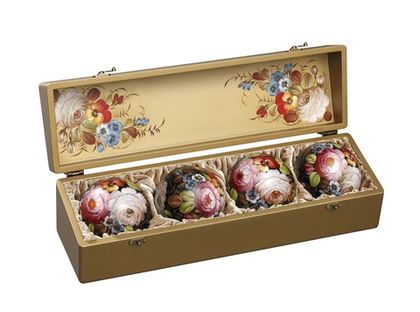 Zhostovo Christmas balls in wooden box - set of 4 balls SET04D-667785832