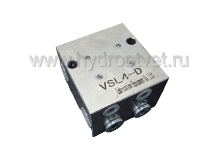 VSL2-D - Питатель для двухлинейных систем смазки с рабочим давлением 400 бар, количество выходов 2, максимальная доза 5 мл/цикл, с фиксированным винтом