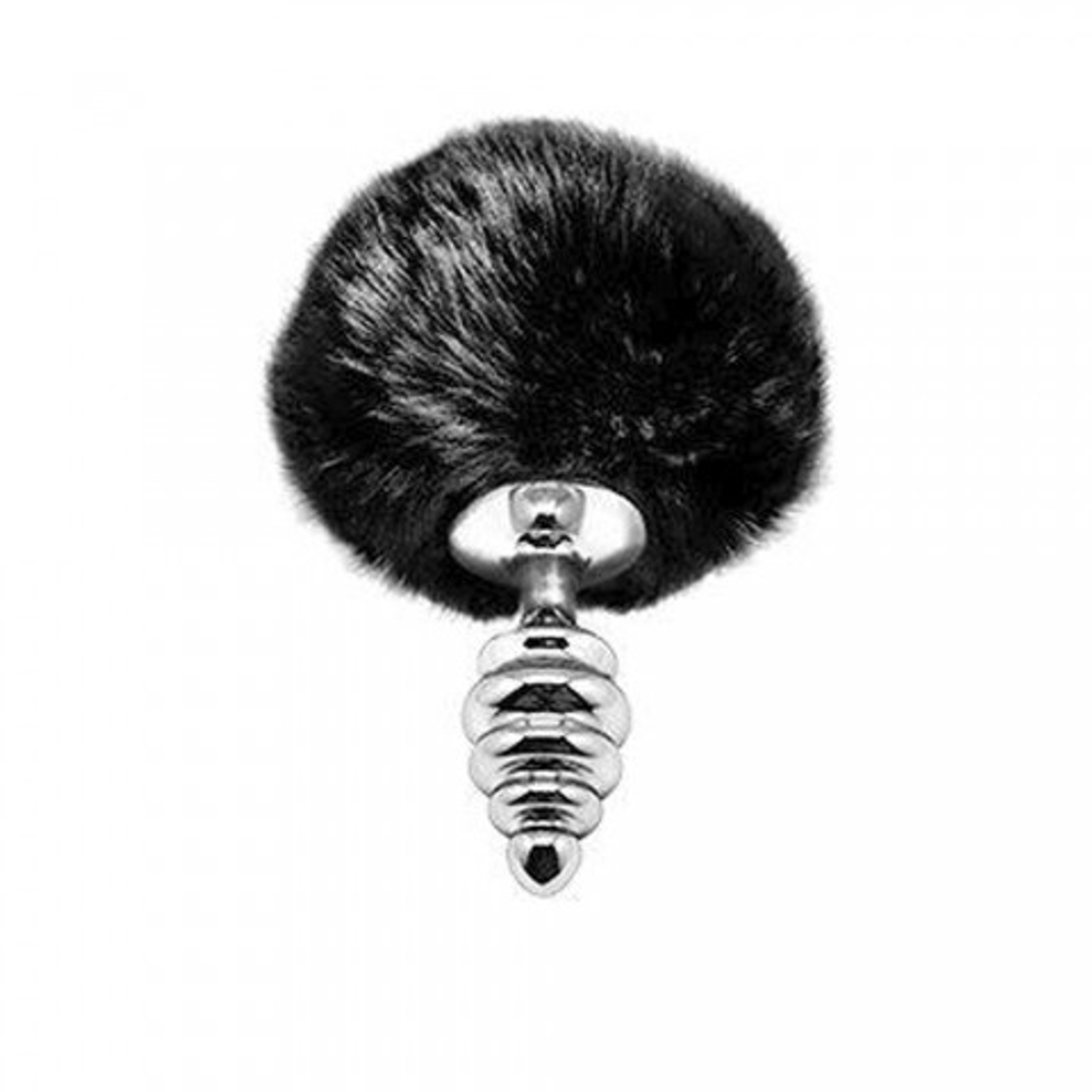 Анальный плаг Fluffy Twist чёрный L от Alive (9×4 см)