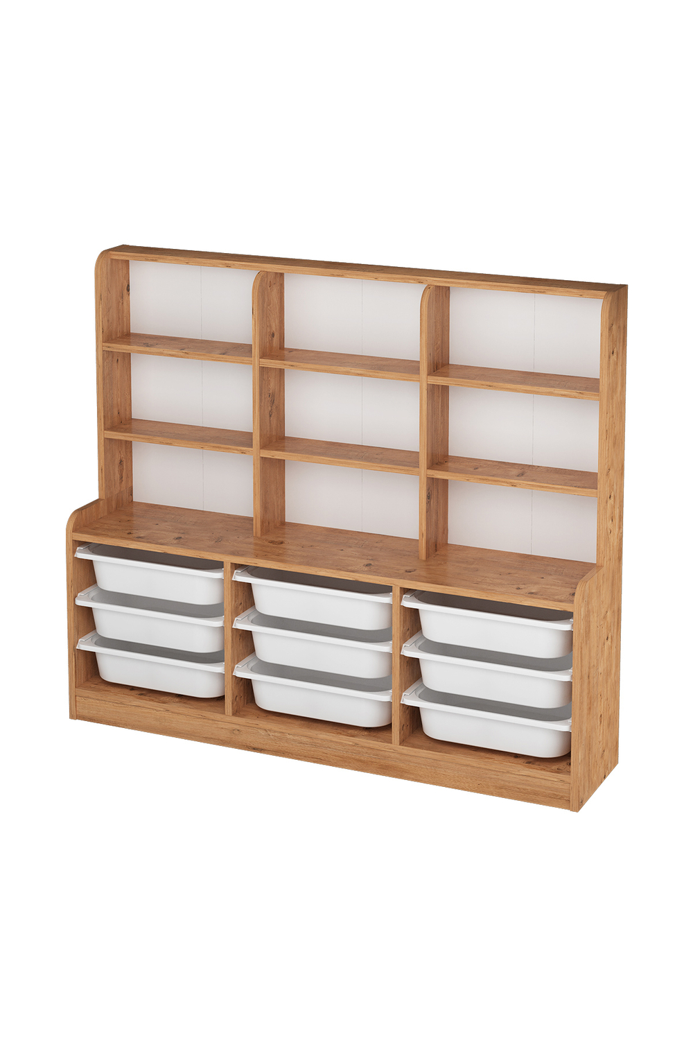 Стеллаж ALMINA с 9 выдвижными ящиками - сосна