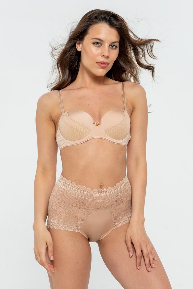 Бежевые кружевные трусики-слипы