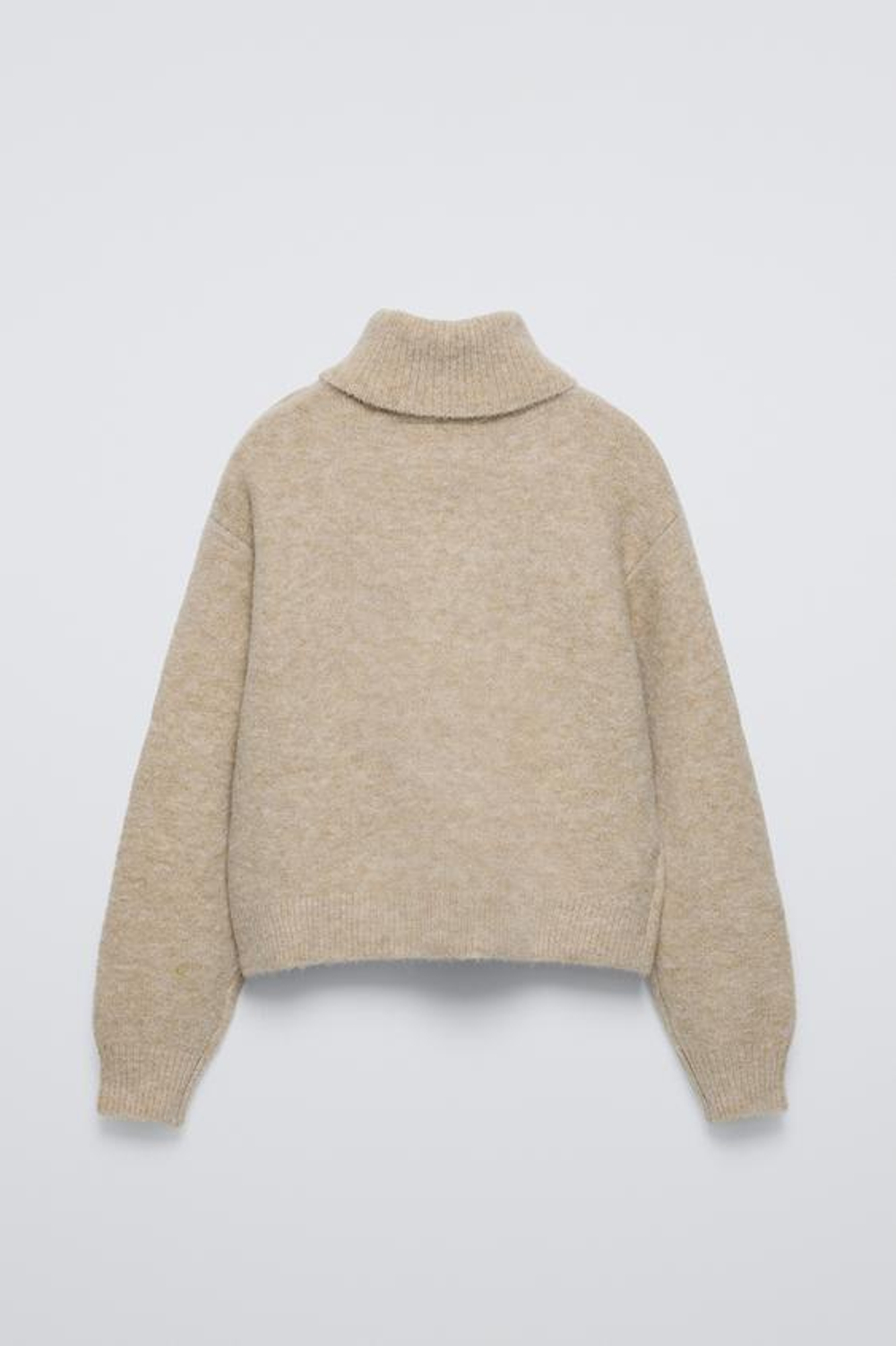 ZARA ВЯЗАНЫЙ СВИТЕР С ВЫСОКИМ ВОРОТОМ, СЕРО-КОРИЧНЕВЫЙ
