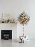 елка на ножке - заснеженная "Торшер" (литая хвоя) с встроенной гирляндой