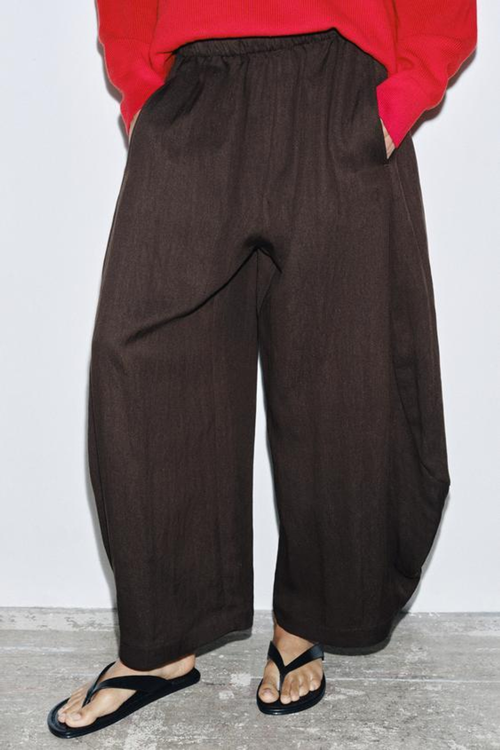 ZARA БРЮКИ С ОБЪЕМНОЙ ТЕКСТУРОЙ ZW COLLECTION, КОРИЧНЕВЫЙ