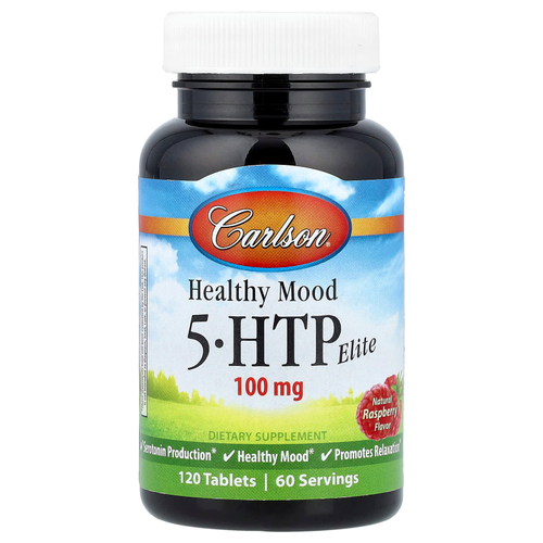 Carlson, Healthy Mood, 5-HTP Elite, натуральная малина, 100 мг, 120 таблеток (50 мг в 1 таблетке)