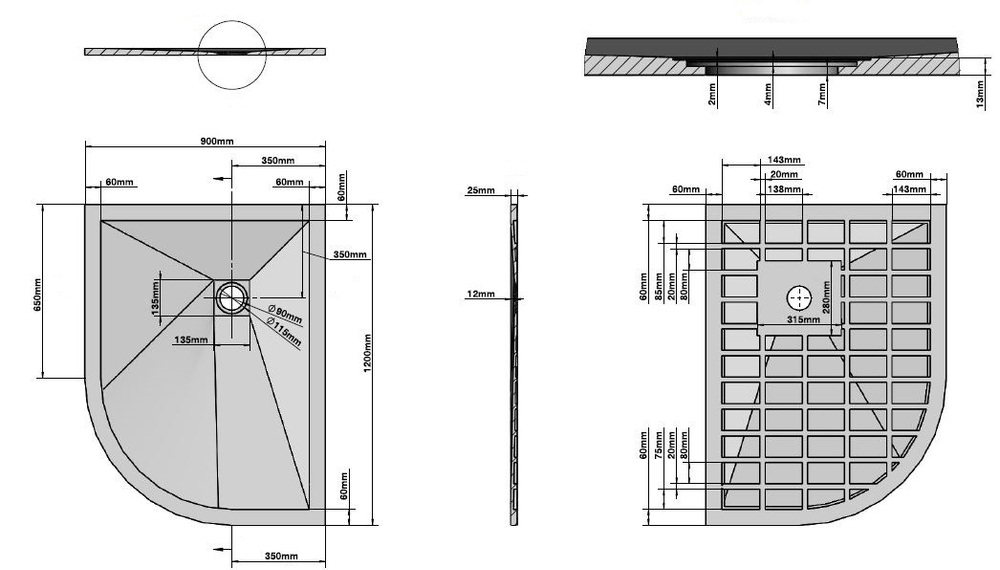 Поддон для душа из искусственного камня VST-4SQ9012W-L,1200*900*25, белый матовый, левый