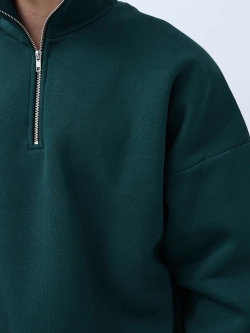 Свитшот с воротником на молнии с начесом (темно-зеленый)