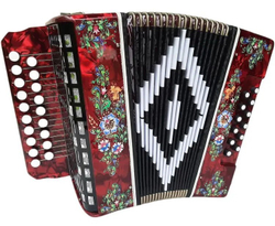 ГАРМОНЬ "ЧАЙКА" (S48ХL, 19х12), ЦВЕТ КРАСНЫЙ, РОСПИСЬ "ПАЛЕХ"