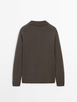 Massimo Dutti Свитер из 100% шерсти с воротником-поло, серый