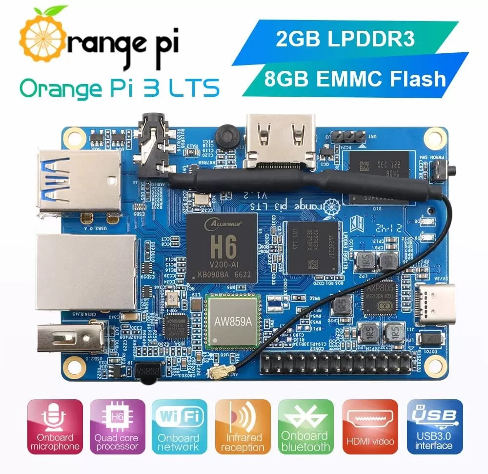 Микрокомпьютер Orange Pi 3 LTS (2 ГБ)