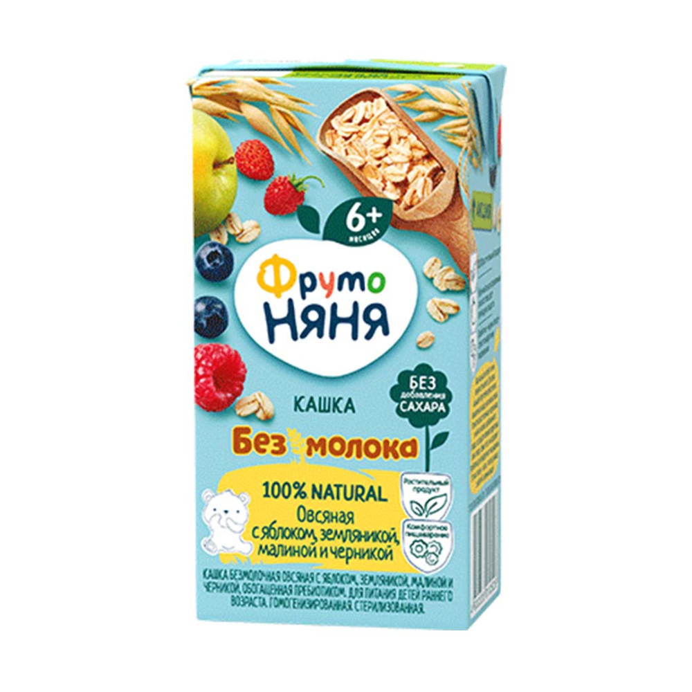 Каша без молочная Фруто Няня овсяная яблоко,земляника,малина,черника 0,2 л