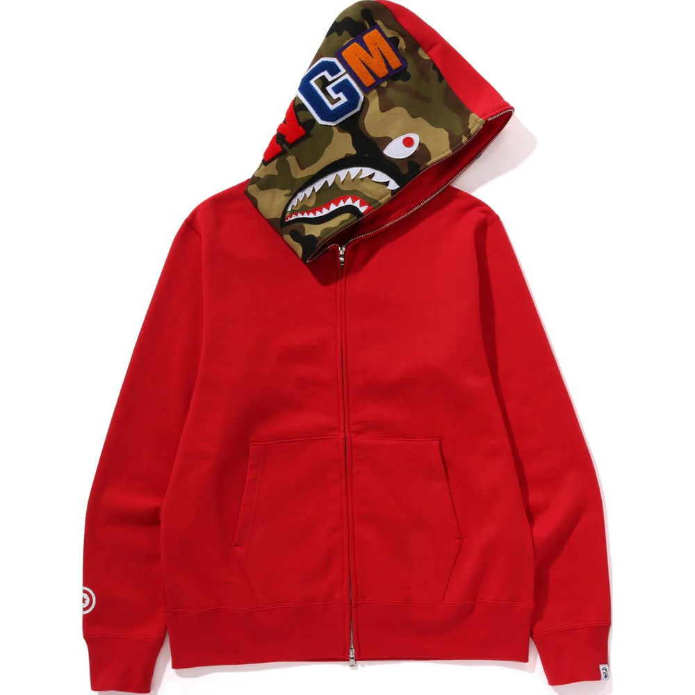 A Bathing Ape Bathing Ape Shark Pattern Hooded Zip Up Свитшот красный